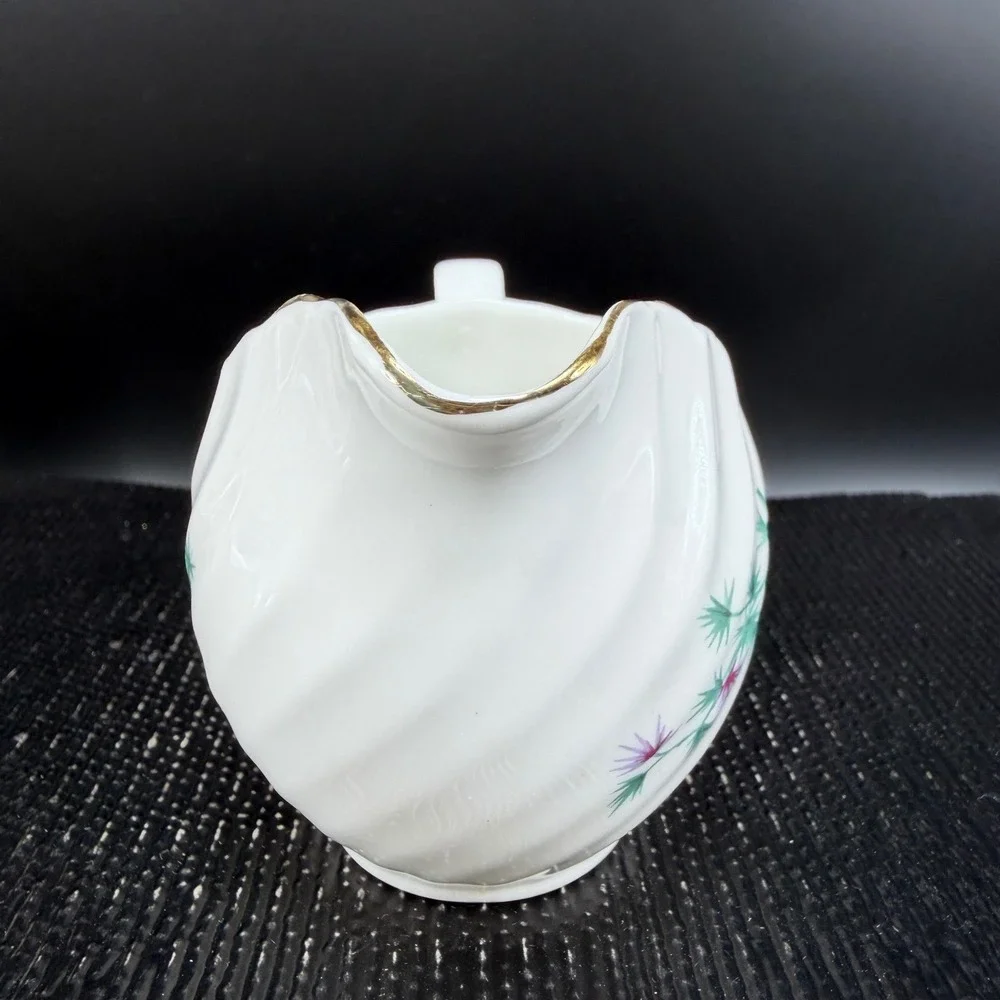 Royal Adderley Bone China Creamer Scottish Thistle Swirl‎ Gold Trim England 3in